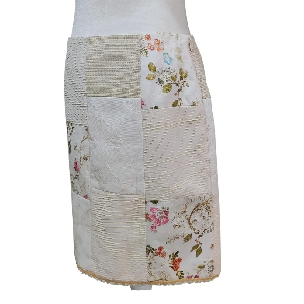 Alberto Makali Patchwork Mini Skirt Cream‎ Ivory Romantic Grandmacore Size 8